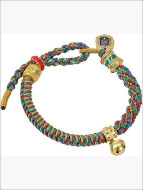 Adjustable Braided String Bracelet with Copper Brass Amulet Sliding Knot